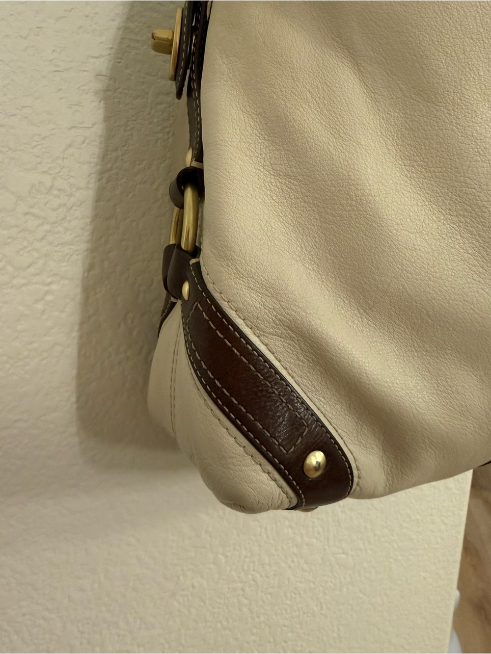 Coach Vintage Carly Ivory Leather Hobo Bag Y2K Brass Hardware Authentic - Picture 2 of 14